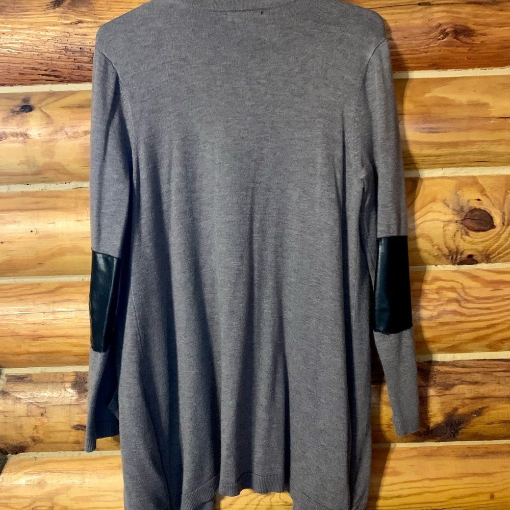 Alfani Open Front Cardigan Sweater with Faux Leather Elbow Patches Size Medium - Picture 7 of 12